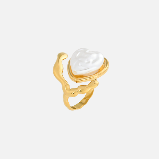 Pearl Heart Ring (Adjustable)